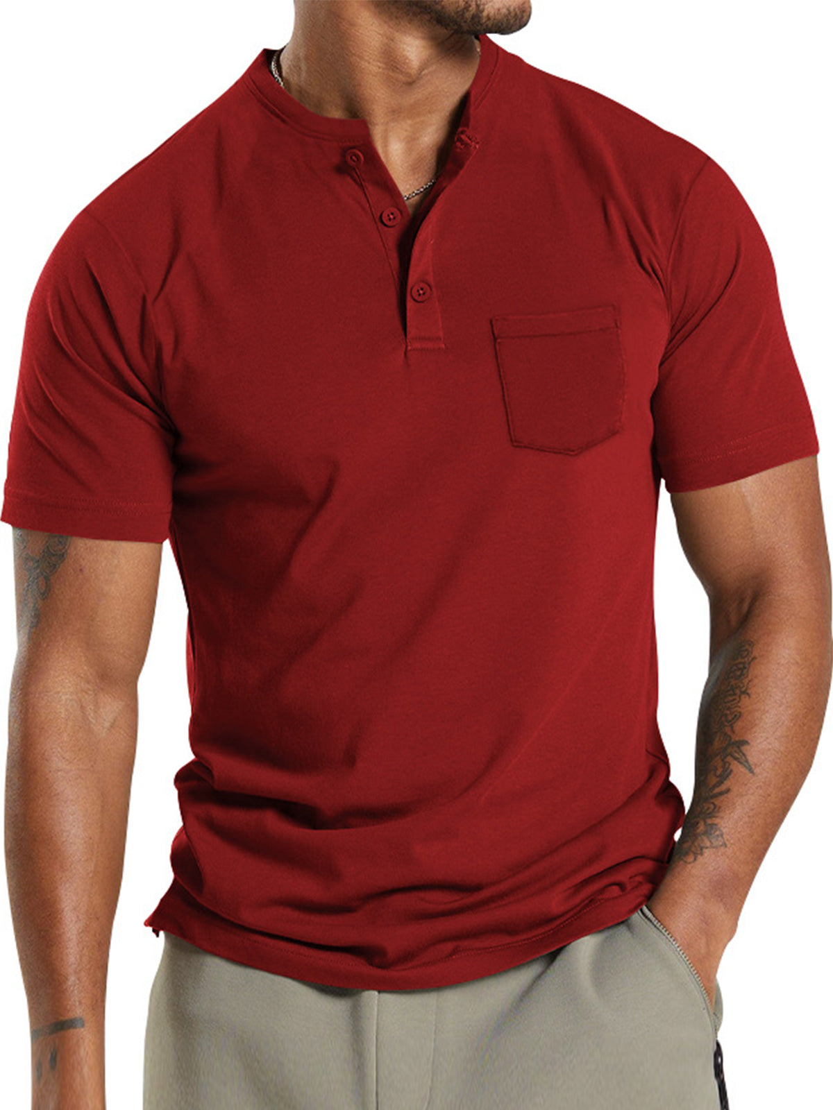 Men's Summer Solid Color Pocket Casual Short Sleeve POLO Shirt