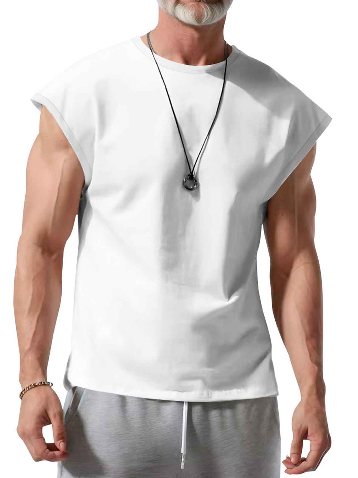 Men's Summer Round Neck Pure Cotton Casual Solid Color Sleeveless Vest