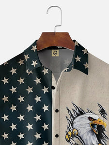 Tall Size Moisture-wicking American Eagle Chest Pocket Bowling Shirt