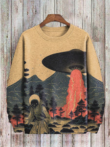 <Flash Sale⚡40% OFF> Men's Retro Future UFO Landscape Art Print Sweatshirt