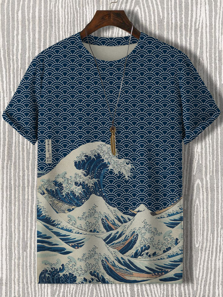 Men's Japanese Art Waves Print T-Shirt