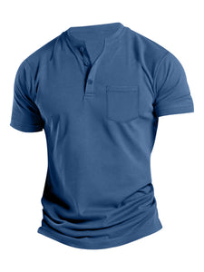 Men's Summer Solid Color Pocket Casual Short Sleeve POLO Shirt