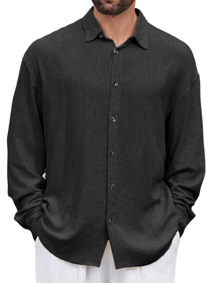 Men's Casual Simple Lapel Pocket Long Sleeve Shirt