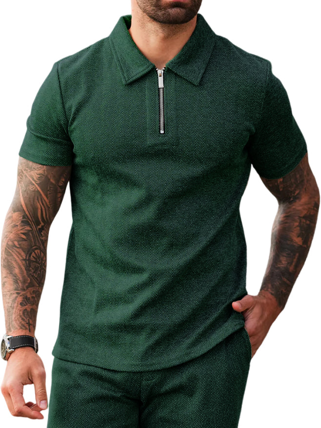 Men's Fashion Textured Zip Short Sleeve Polo Shirt