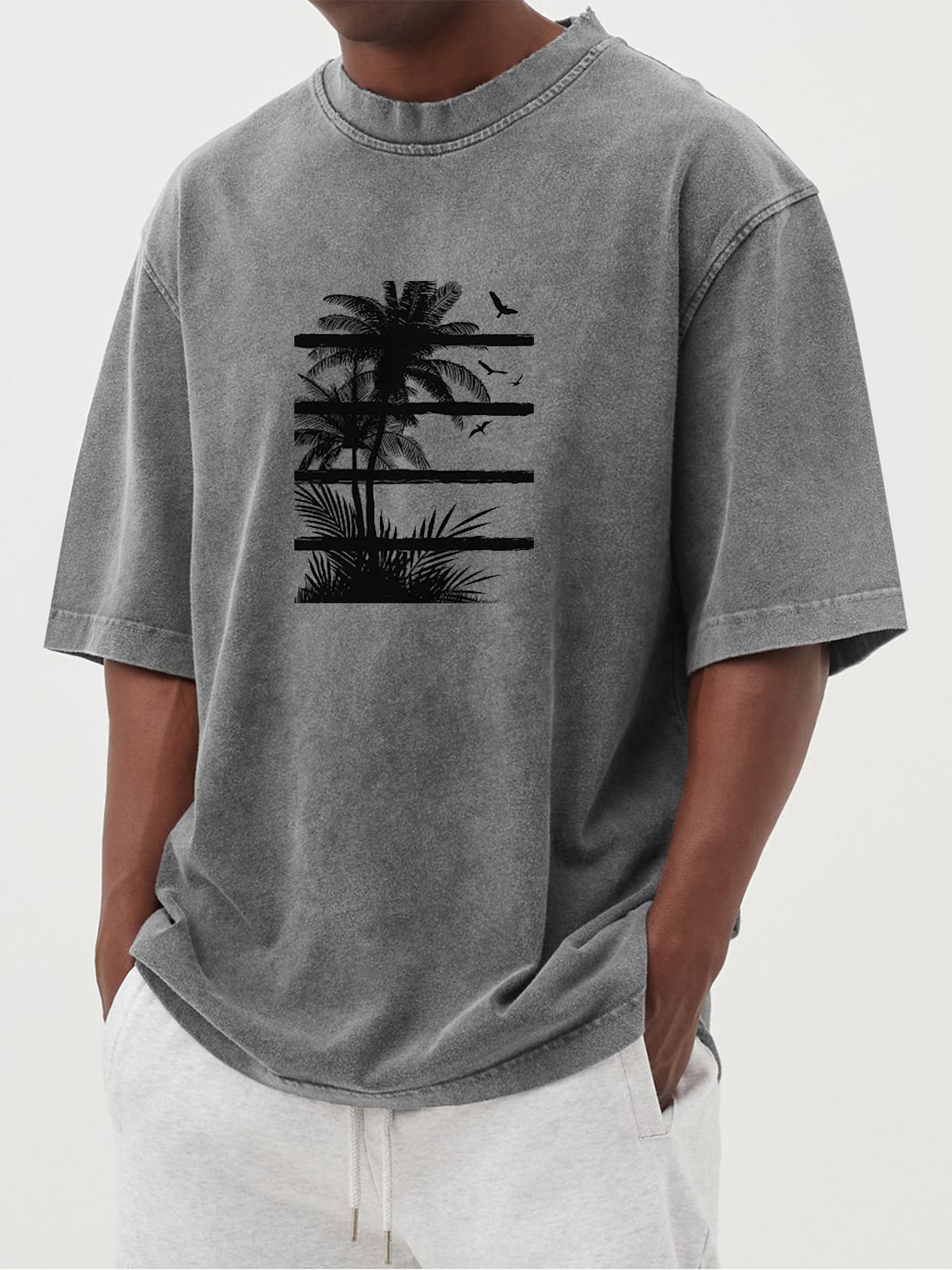 Men's Hawaiian Coconut Tree Print Short-sleeved T-shirt