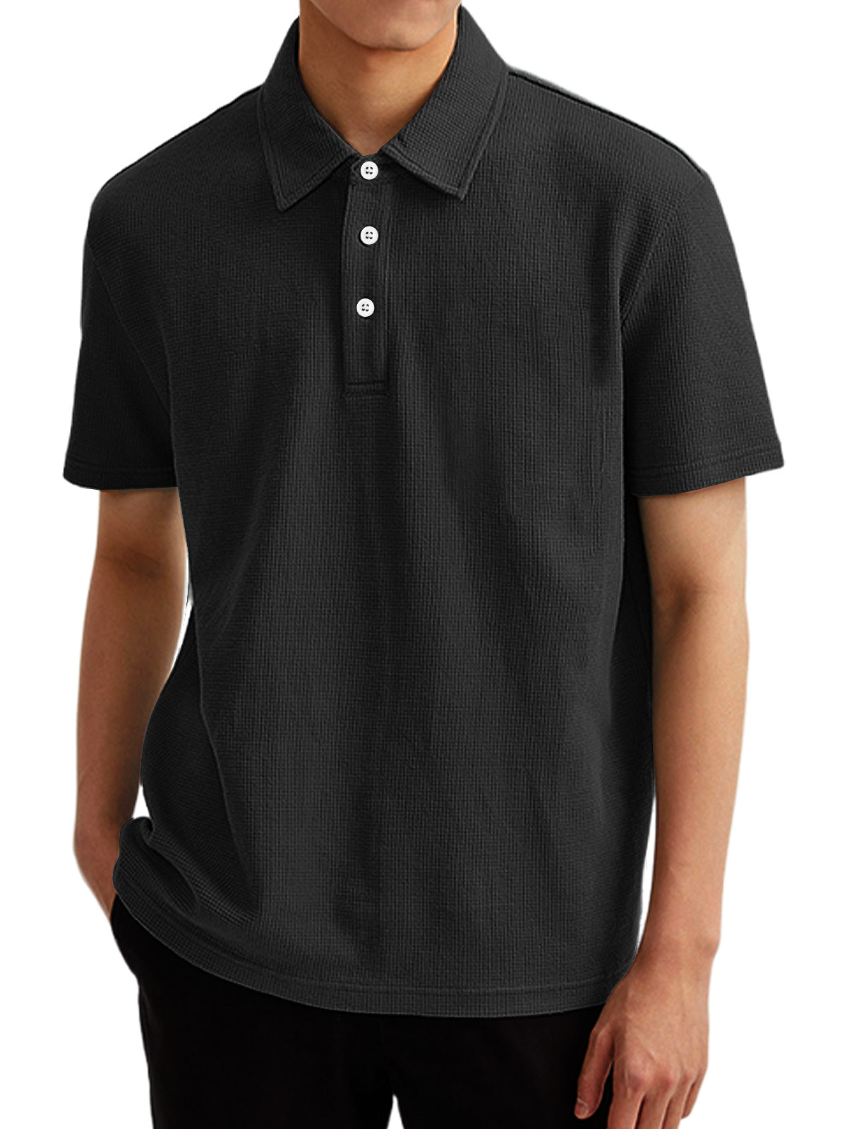 Men's Summer Solid Color Waffle Short Sleeve POLO Shirt