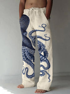 Men's Japanese Art Octopus Graphic Printed Casual Pants