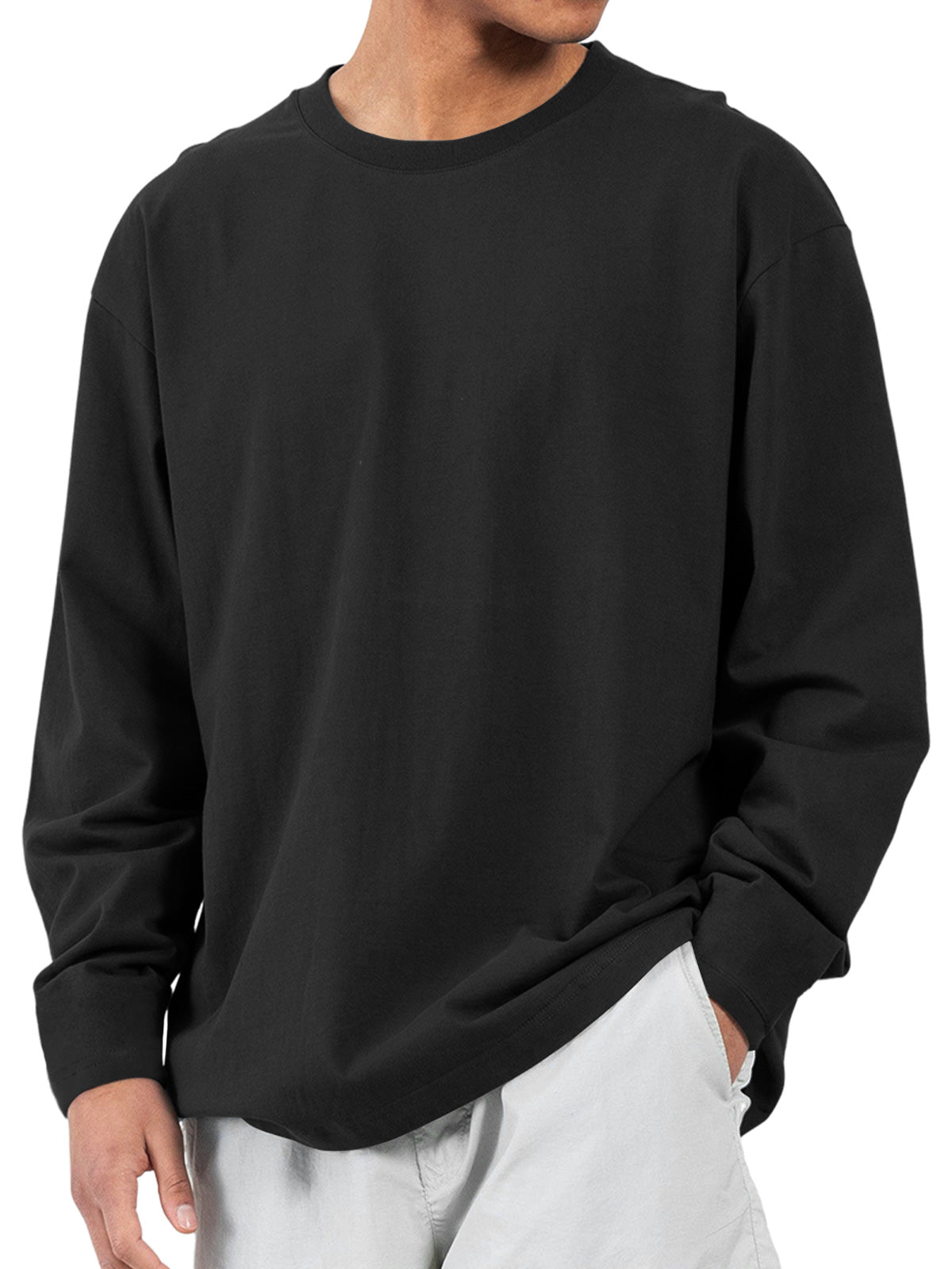 Men's casual round neck pure cotton casual and comfortable solid color long-sleeved T-shirt