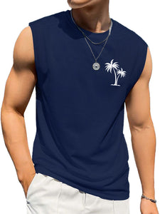 Hawaiian Beach Casual Coconut Print Sleeveless Vest