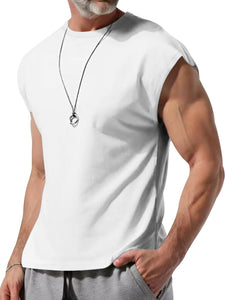 Men's Summer Hawaiian Cotton Round Neck Solid Color Sleeveless Tank Top T-Shirt