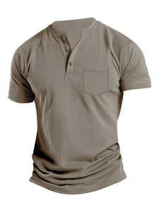 Men's Summer Solid Color Pocket Casual Short Sleeve POLO Shirt