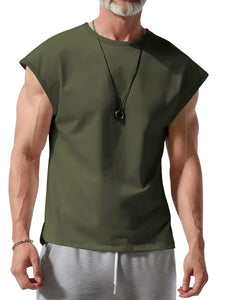 Men's Summer Round Neck Pure Cotton Casual Solid Color Sleeveless Vest