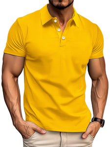 Men's Summer Solid Color Waffle Lapel Short Sleeve Polo Shirt