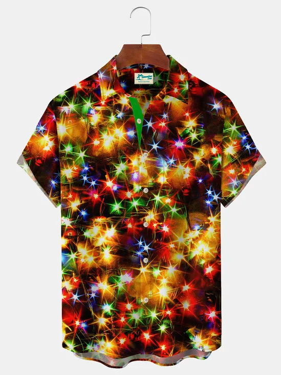 Gold Neon Men's Shirts Stretch Plus Size Lights Print Costume Button-Down Shirts