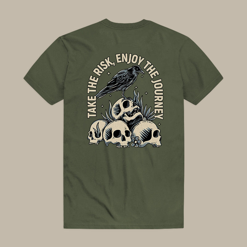 Take The Risk, Enjoy The Journey Skull Print Men's T-shirt