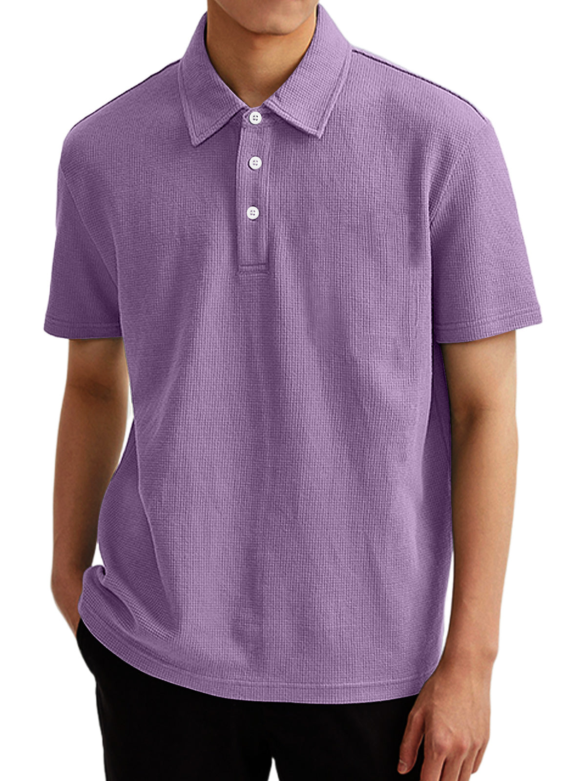 Men's Summer Solid Color Waffle Short Sleeve POLO Shirt