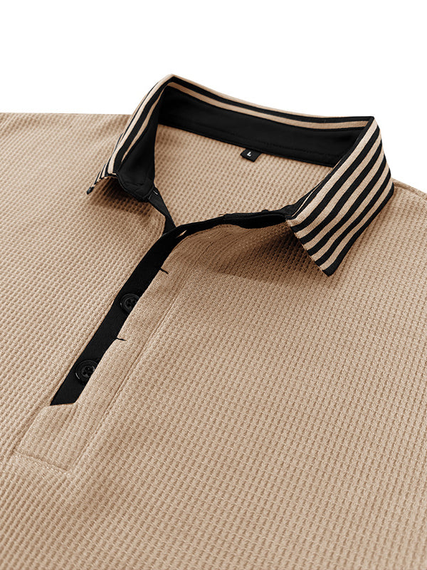 Men's Simple Solid Color Waffle Contrast Short-sleeved Polo Shirt