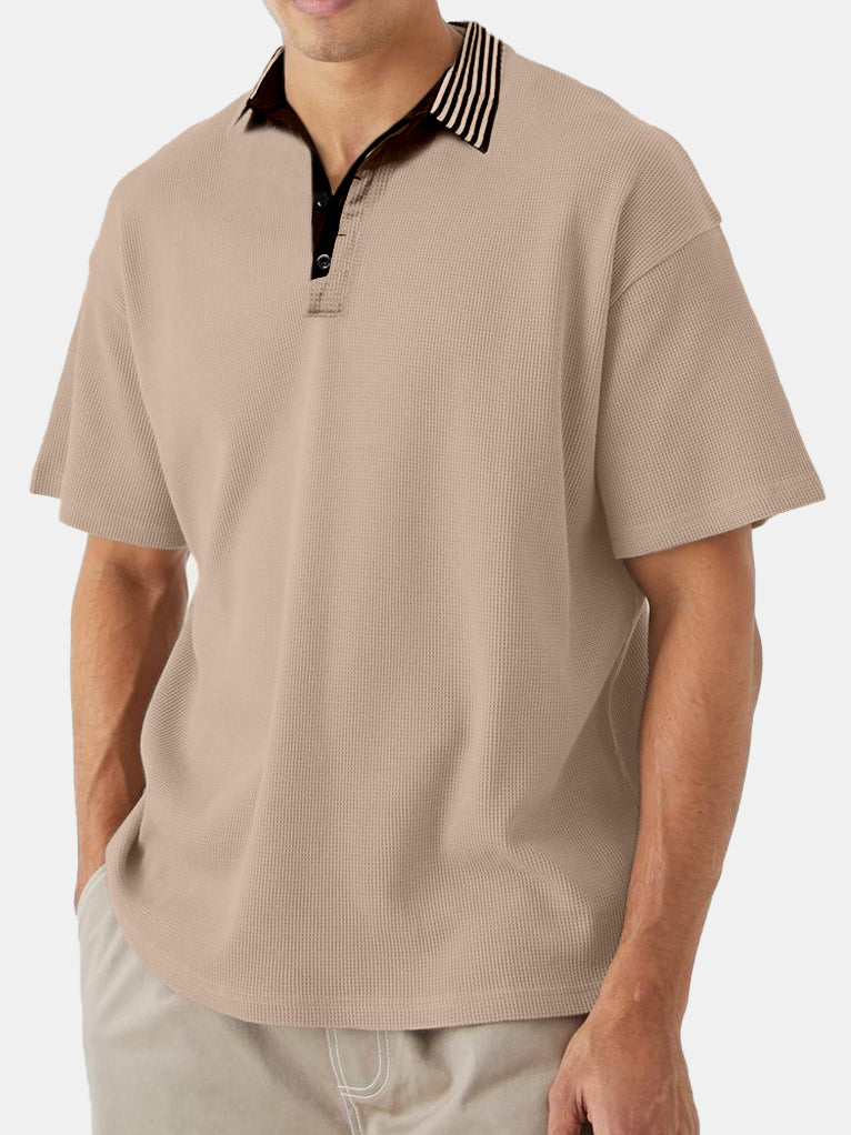 Men's Simple Solid Color Waffle Contrast Short-sleeved Polo Shirt