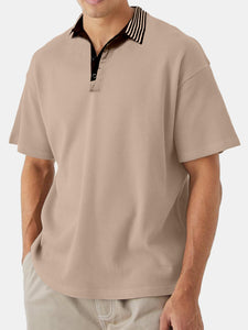 Men's Simple Solid Color Waffle Contrast Short-sleeved Polo Shirt