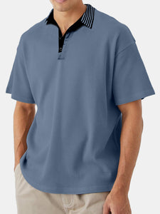 Men's Simple Solid Color Waffle Contrast Short-sleeved Polo Shirt