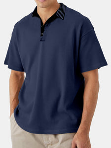 Men's Simple Solid Color Waffle Contrast Short-sleeved Polo Shirt