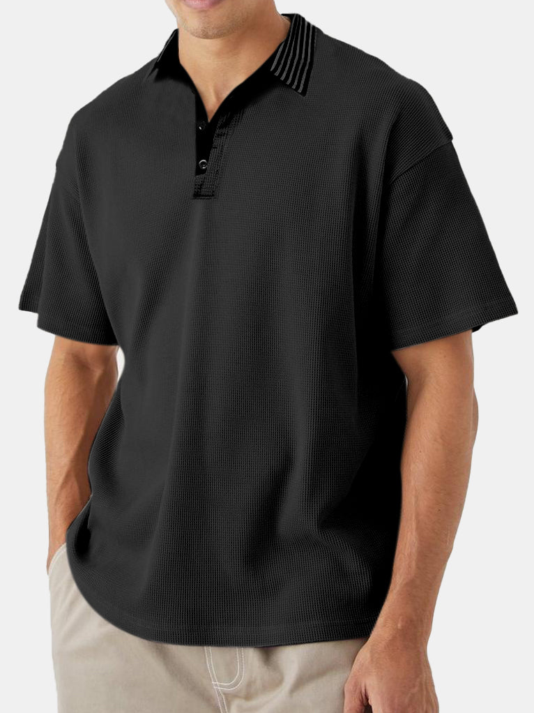 Men's Simple Solid Color Waffle Contrast Short-sleeved Polo Shirt