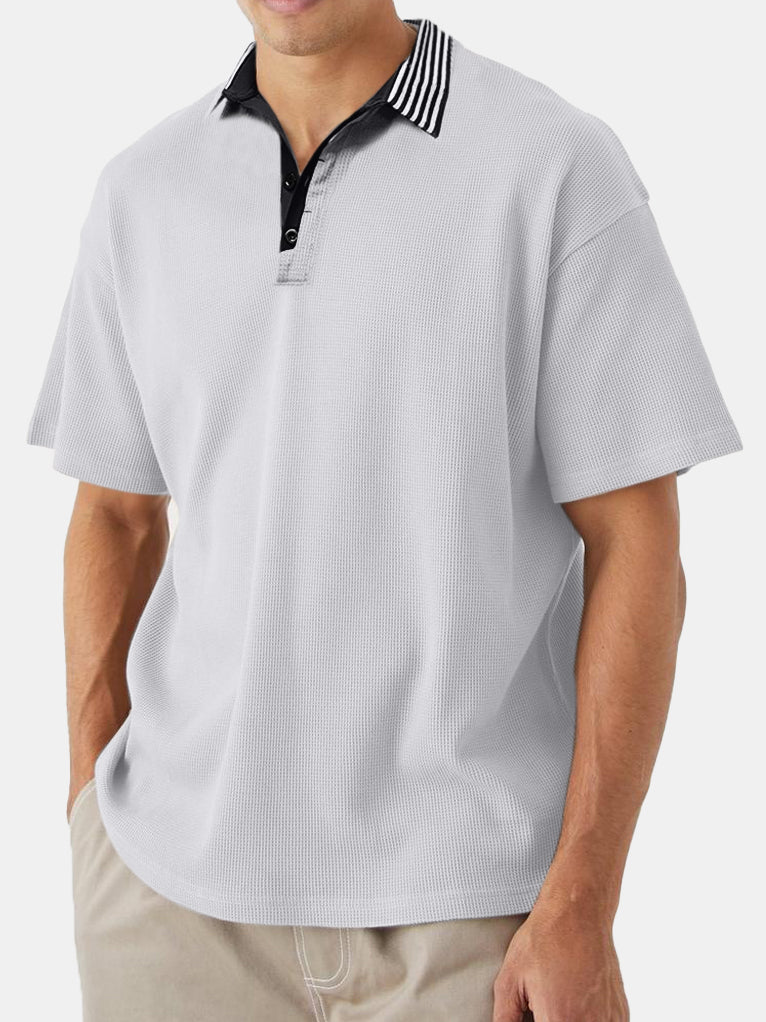 Men's Simple Solid Color Waffle Contrast Short-sleeved Polo Shirt