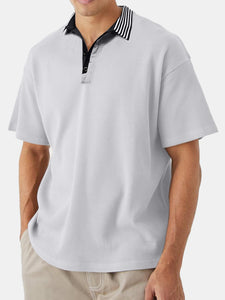 Men's Simple Solid Color Waffle Contrast Short-sleeved Polo Shirt