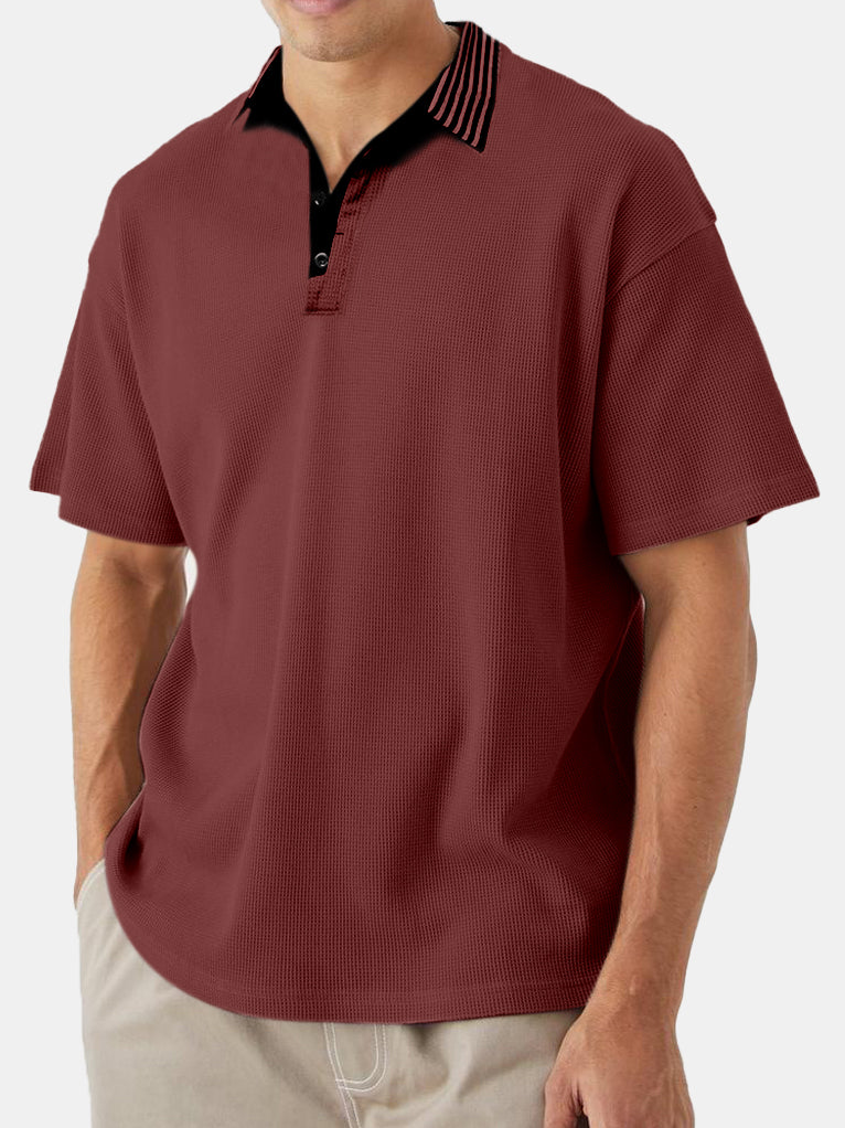 Men's Simple Solid Color Waffle Contrast Short-sleeved Polo Shirt