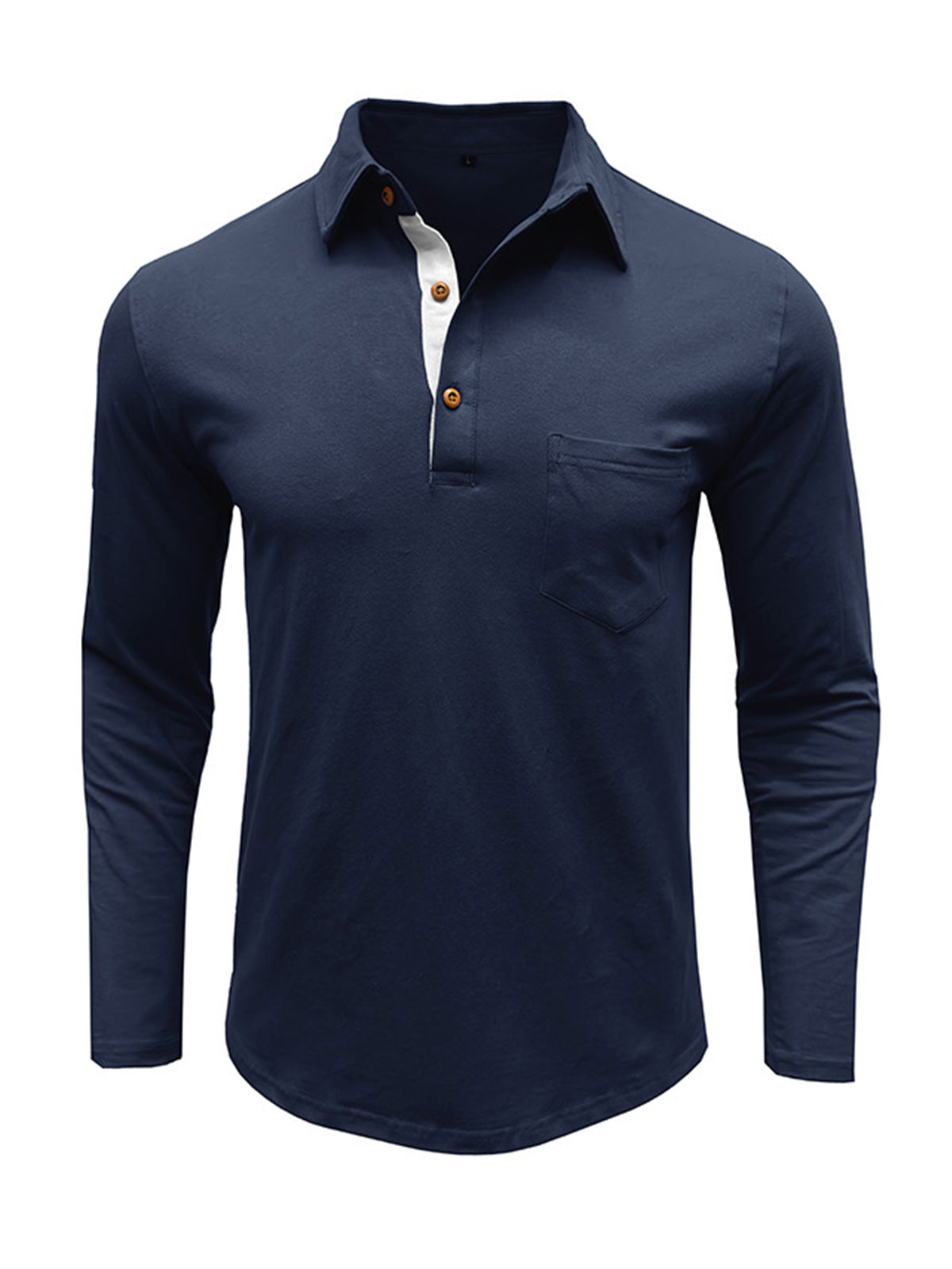 Men's Pure Cotton Lapel Casual Solid Color Pocket Long Sleeve POLO Shirt