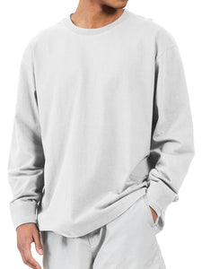 Men's casual round neck pure cotton casual and comfortable solid color long-sleeved T-shirt