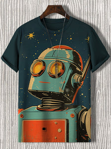 Men's Robot Looking Up Futuristic Art Print Casual T-Shirt