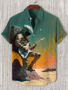 Men's Astronaut Music Oil Painting Art Print Shirt