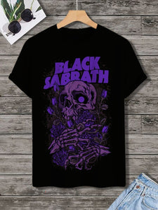 <💯Cotton>Men's Black Sabbath Skull Rose Print Cotton Casual T-Shirt