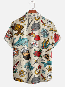 Moisture-wicking Vintage Tattoo Hawaiian Shirt