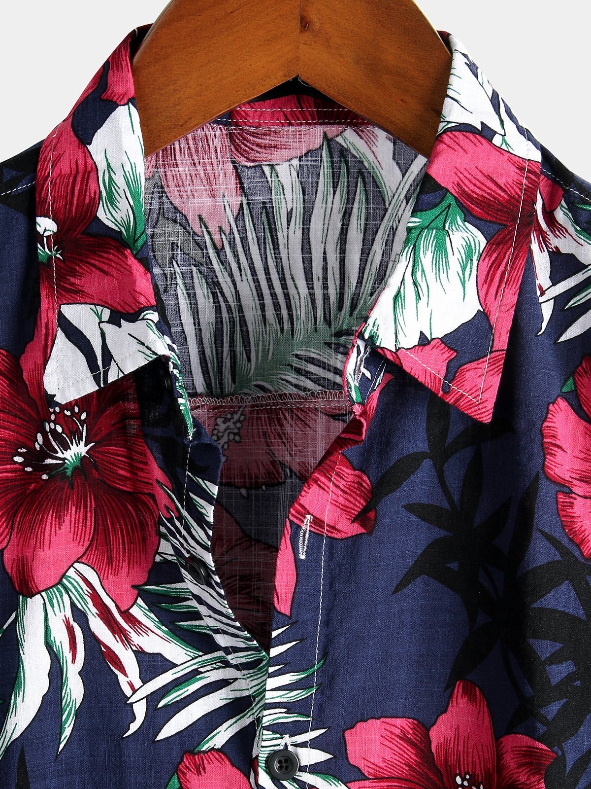 Men's Tropical Hawaiian Floral Cotton Navy Blue Shirt