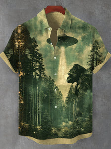 Men's Mysterious Green Glow UFO Gorilla Art Print Casual Shirt