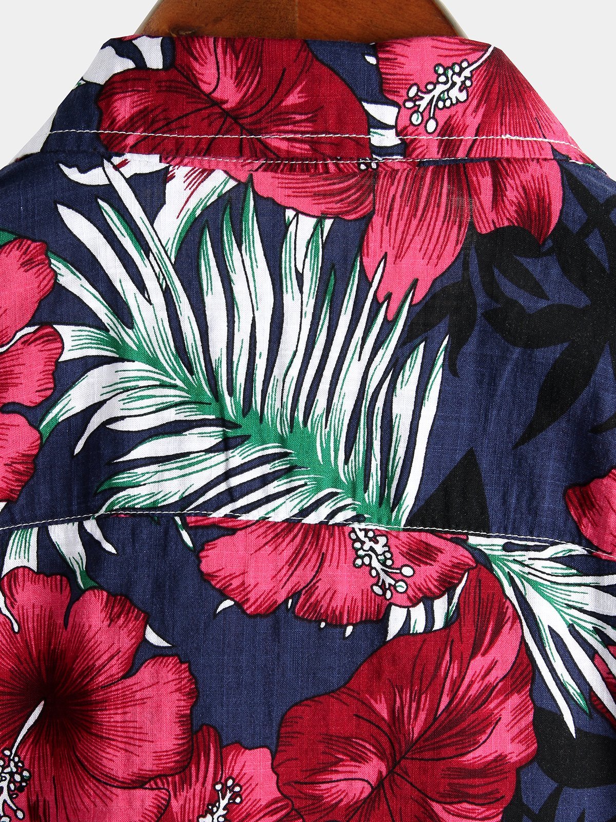 Men's Tropical Hawaiian Floral Cotton Navy Blue Shirt