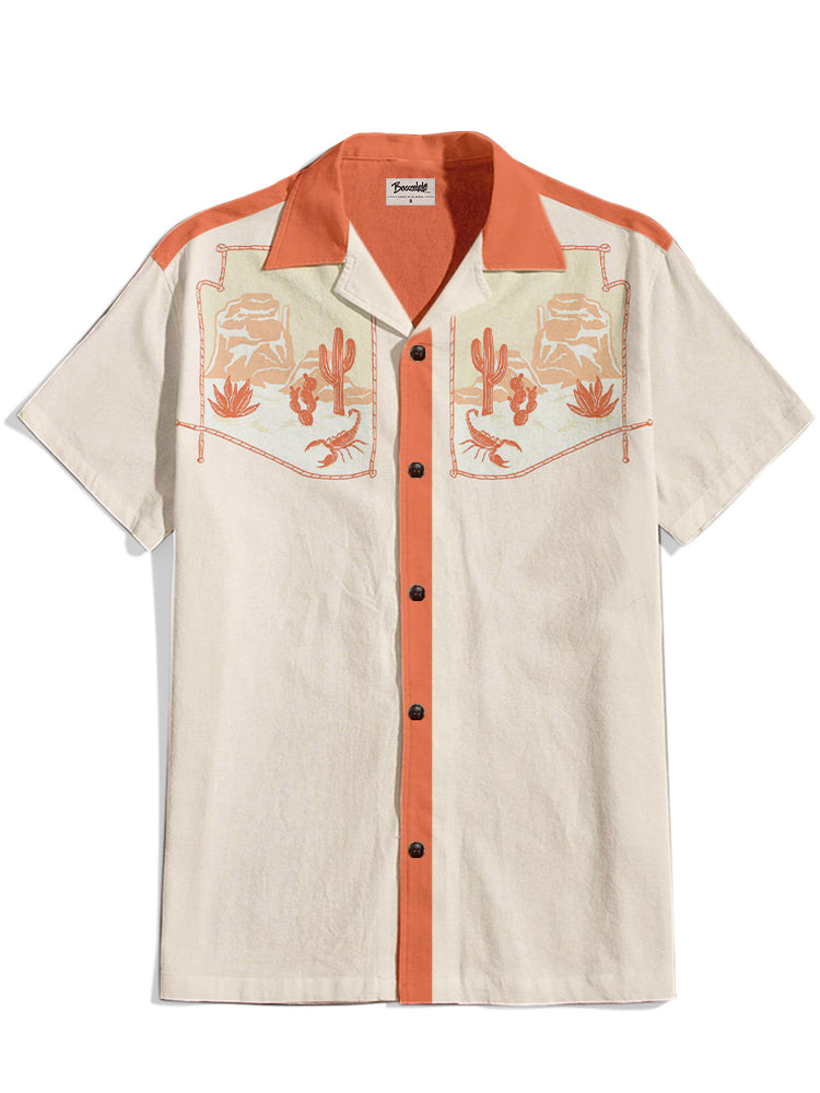 Cacti And Scorpions In The Desert - 100% Cotton Cuban Collar Shirt