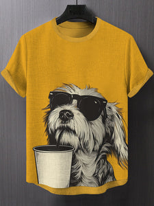 Men's Sunglasses Dog Drinking Print T-Shirt