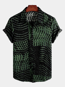 Men's Summer Short Sleeve Green Retro Printed Shirt