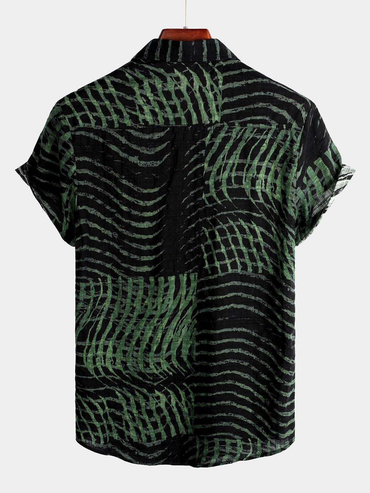 Men's Summer Short Sleeve Green Retro Printed Shirt