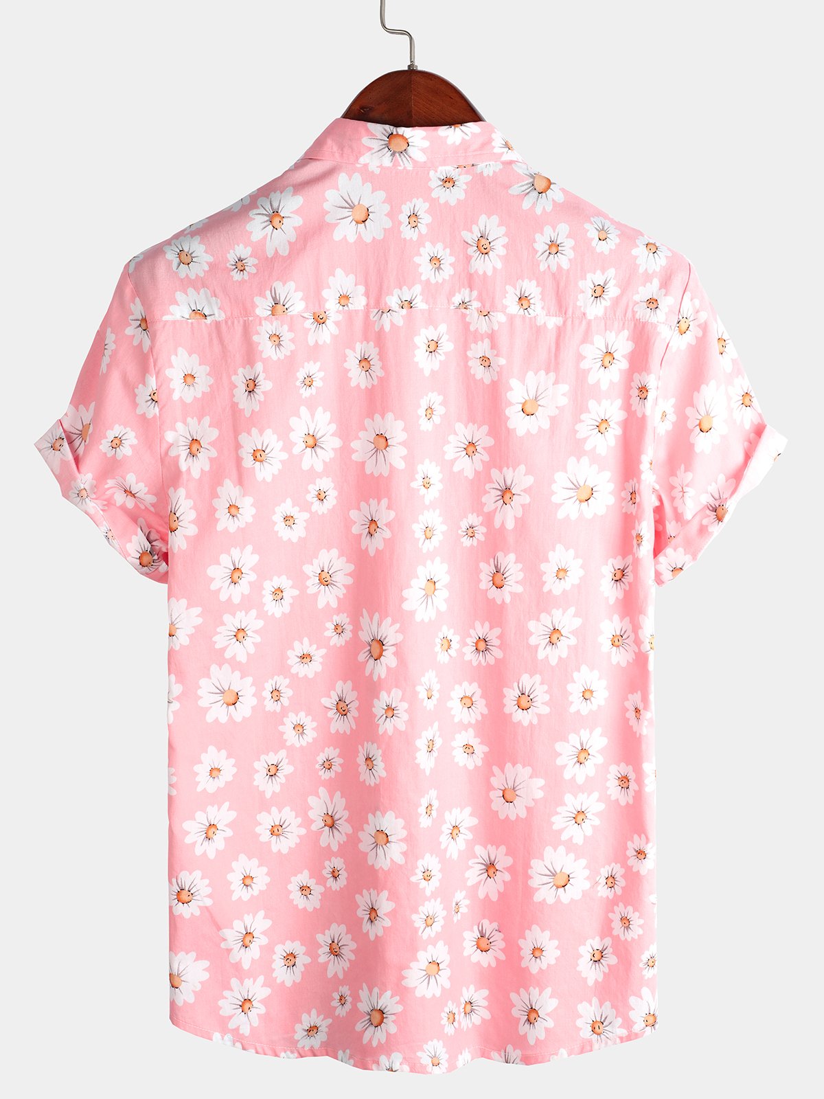 Men's Pink Floral Daisy Print Tropical Hawaii Cotton Shirt