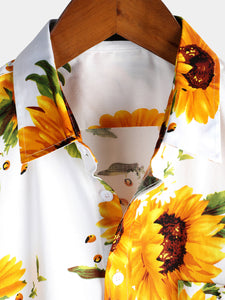 Men's Vintage Sunflower Pocket Short Sleeve Shirt