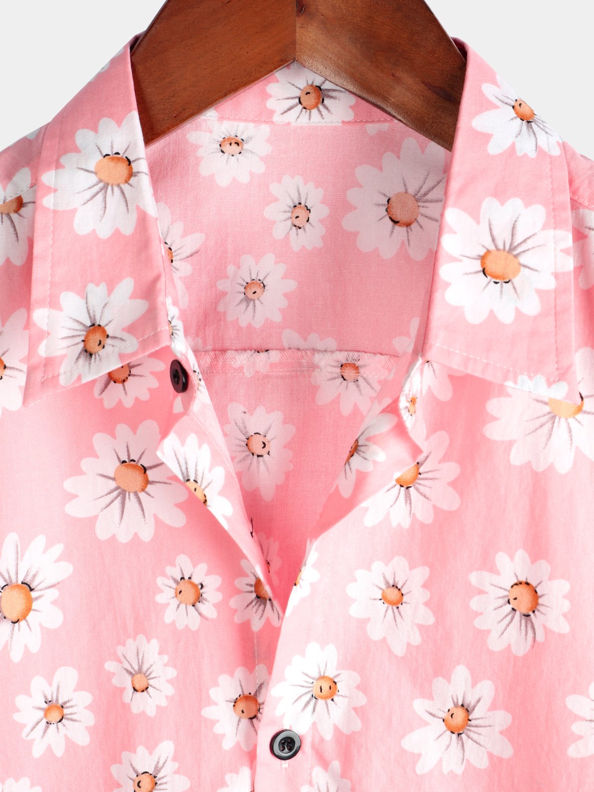 Men's Pink Floral Daisy Print Tropical Hawaii Cotton Shirt