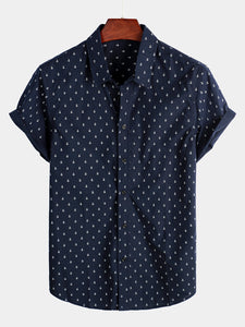 Men's Navy Blue Casual Short Sleeve Print Shirt