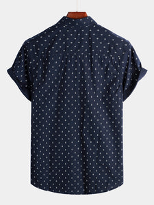 Men's Navy Blue Casual Short Sleeve Print Shirt