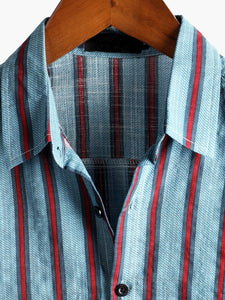 Men's Casual Short Sleeve Blue Striped Shirt