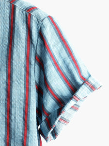 Men's Casual Short Sleeve Blue Striped Shirt