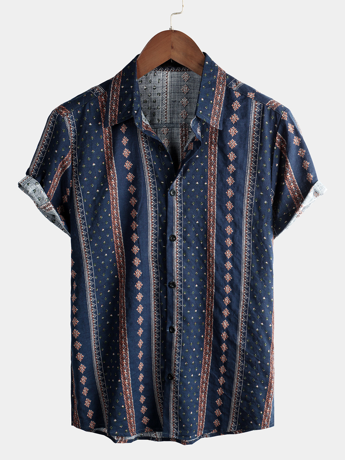 Men's Retro Cotton Button Up 70s Short Sleeve Shirt